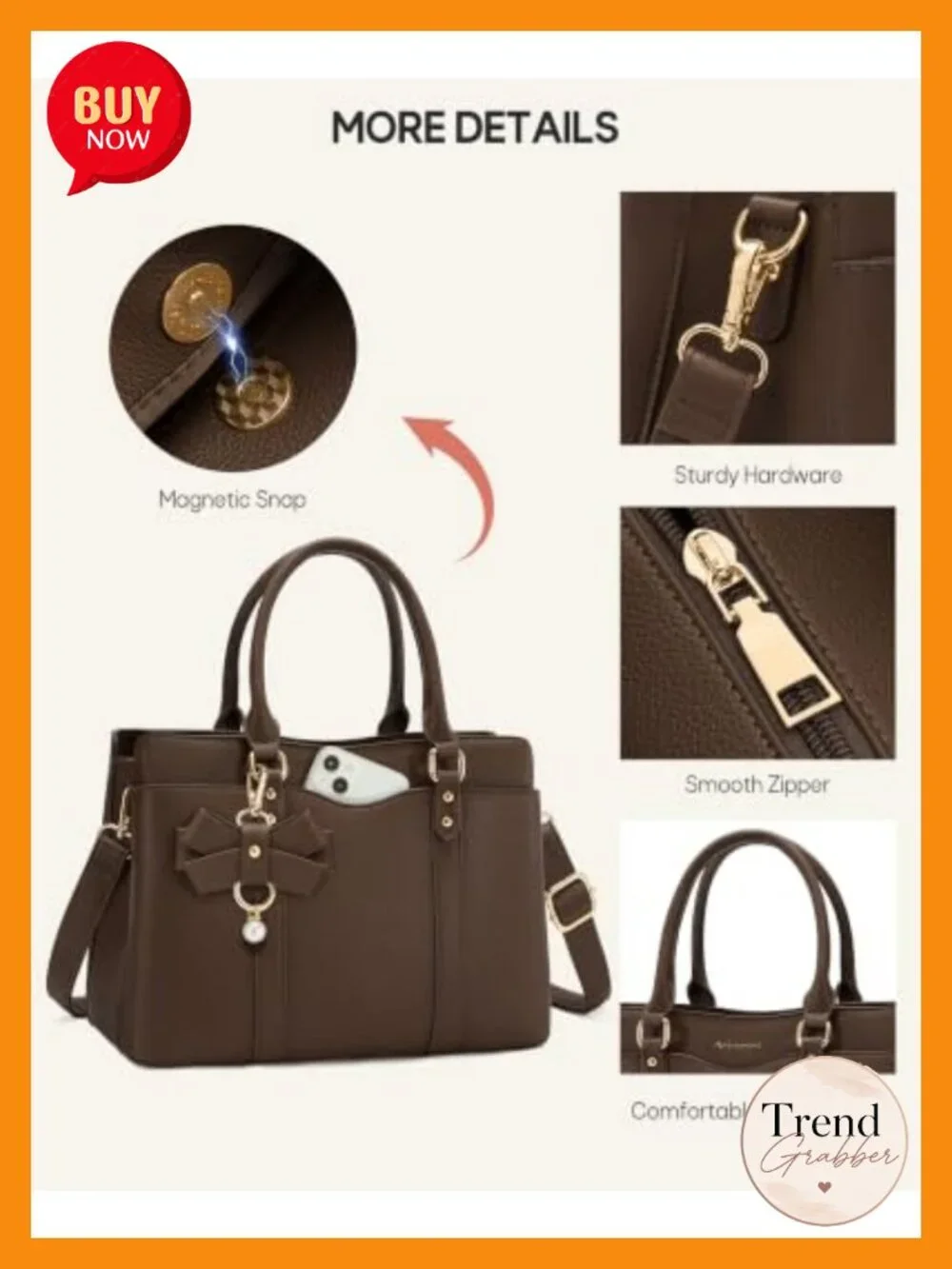 PU Leather Satchel Handbag for Women Multi-Pocket Fits iPad Crossbody 3-in-1